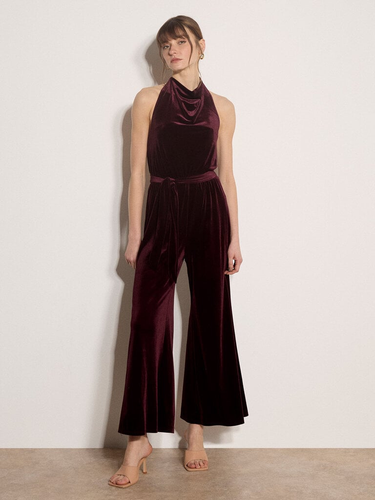 Apricot Burgundy Velvet Jumpsuit
