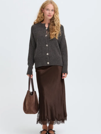 B. Young Brown Lace Trim Skirt