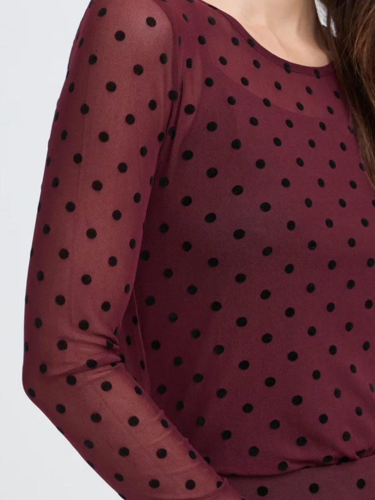 Fransa Burgundy Polka Dot Top
