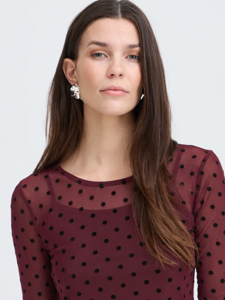 Fransa Burgundy Polka Dot Top