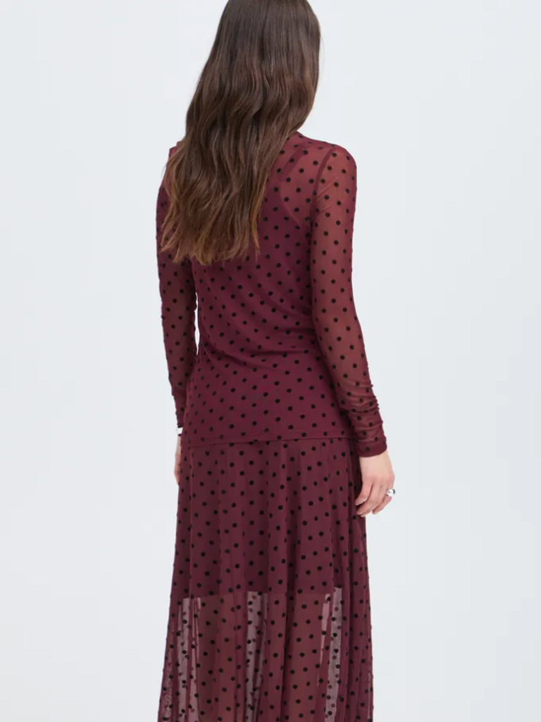 Fransa Burgundy Polka Dot Top