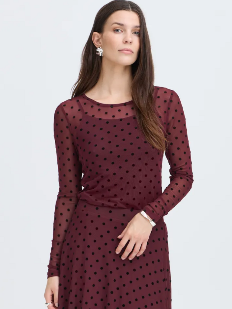 Fransa Burgundy Polka Dot Top