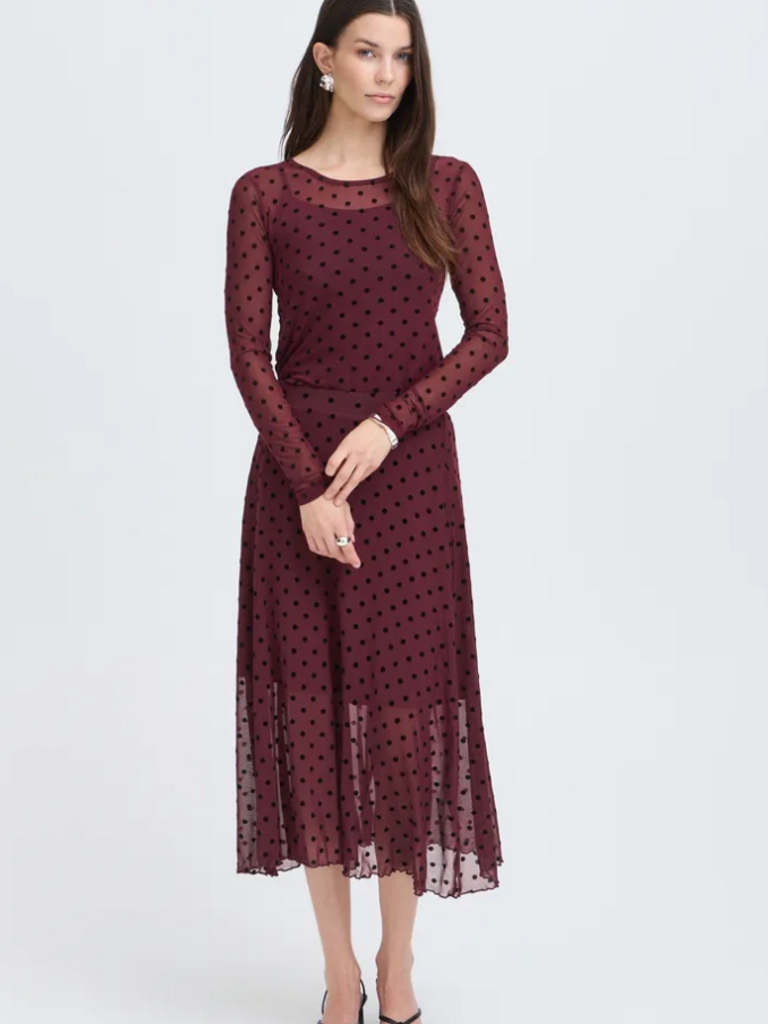 Fransa Burgundy Polka Dot Skirt