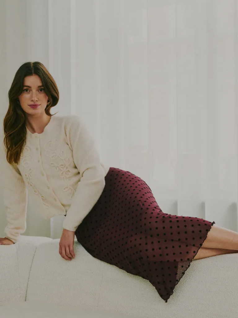 Fransa Burgundy Polka Dot Skirt