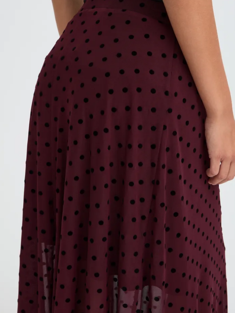 Fransa Burgundy Polka Dot Skirt