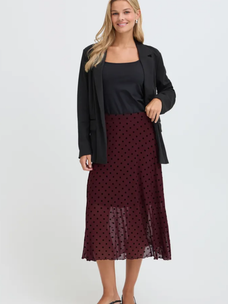 Fransa Burgundy Polka Dot Skirt