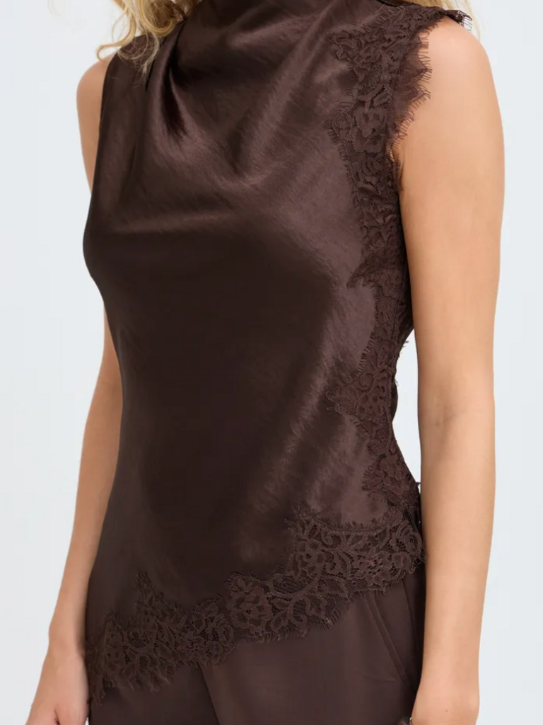 B. Young Brown Lace Trim Tank