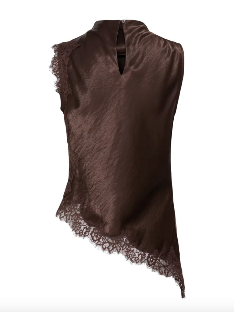 B. Young Brown Lace Trim Tank
