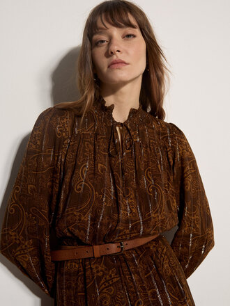 Apricot Brown Paisley Metallic Midi