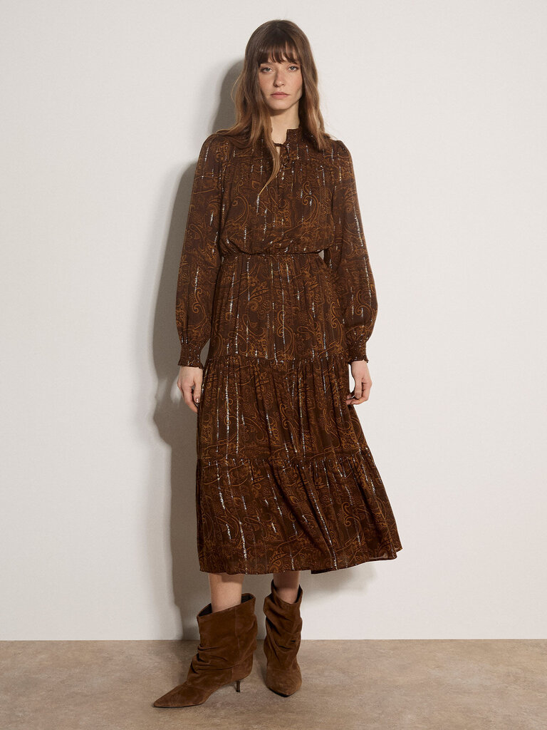 Apricot Brown Paisley Metallic Midi