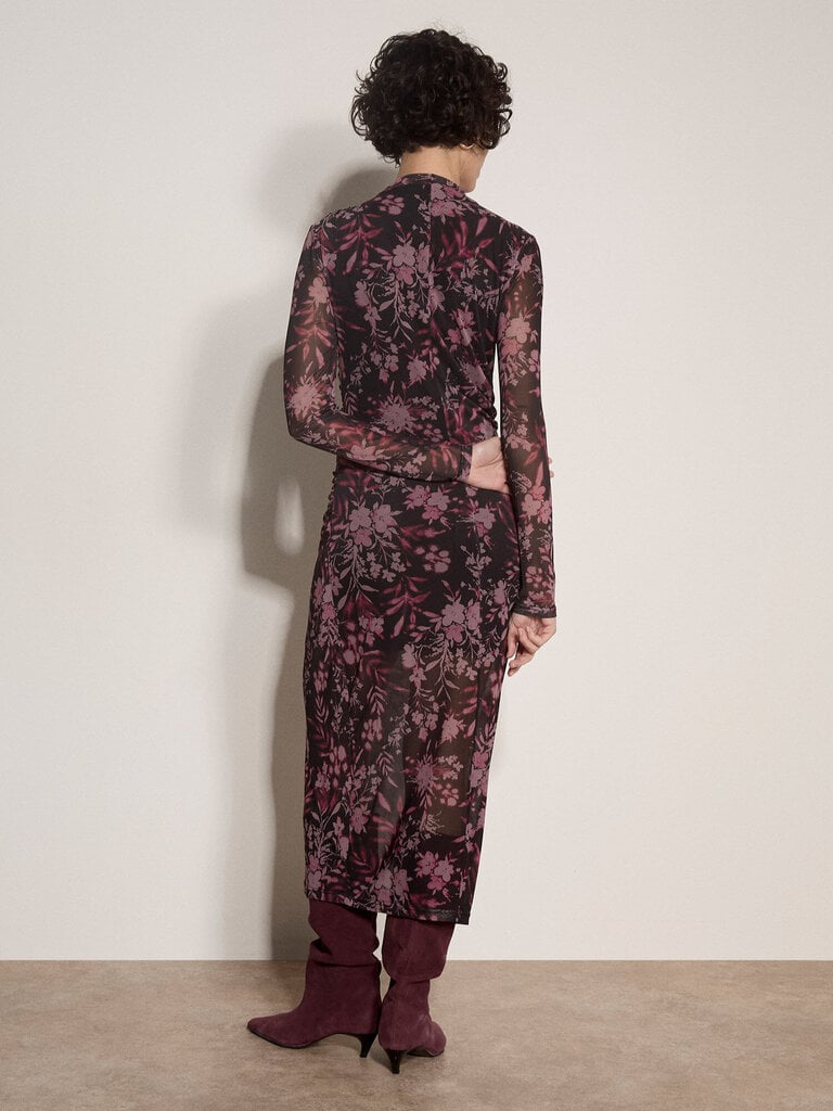 Apricot Burgundy Floral Mesh Midi