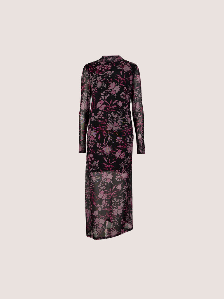 Apricot Burgundy Floral Mesh Midi