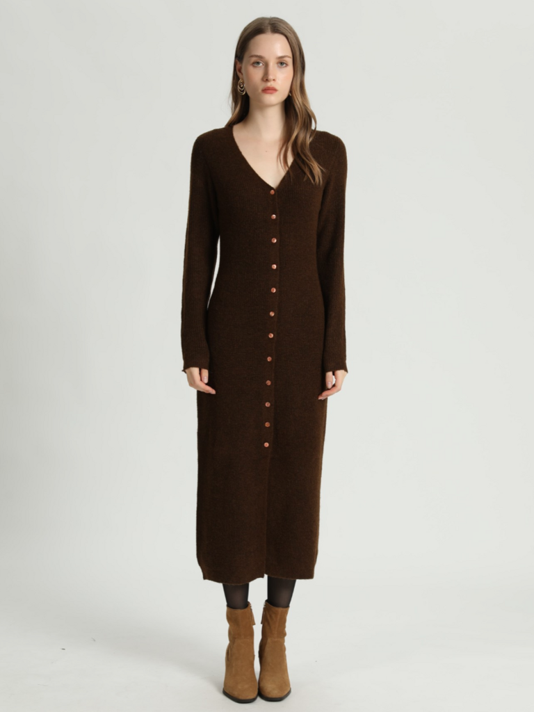 Korner Brown Long Button Cardi Dress