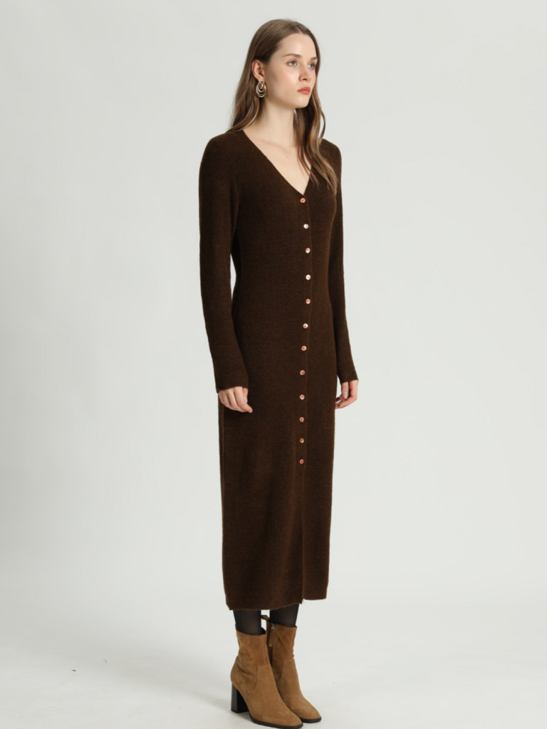 Korner Brown Long Button Cardi Dress