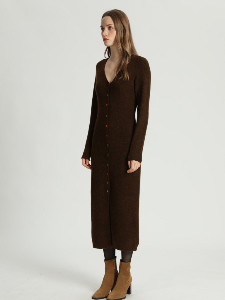 Korner Brown Long Button Cardi Dress
