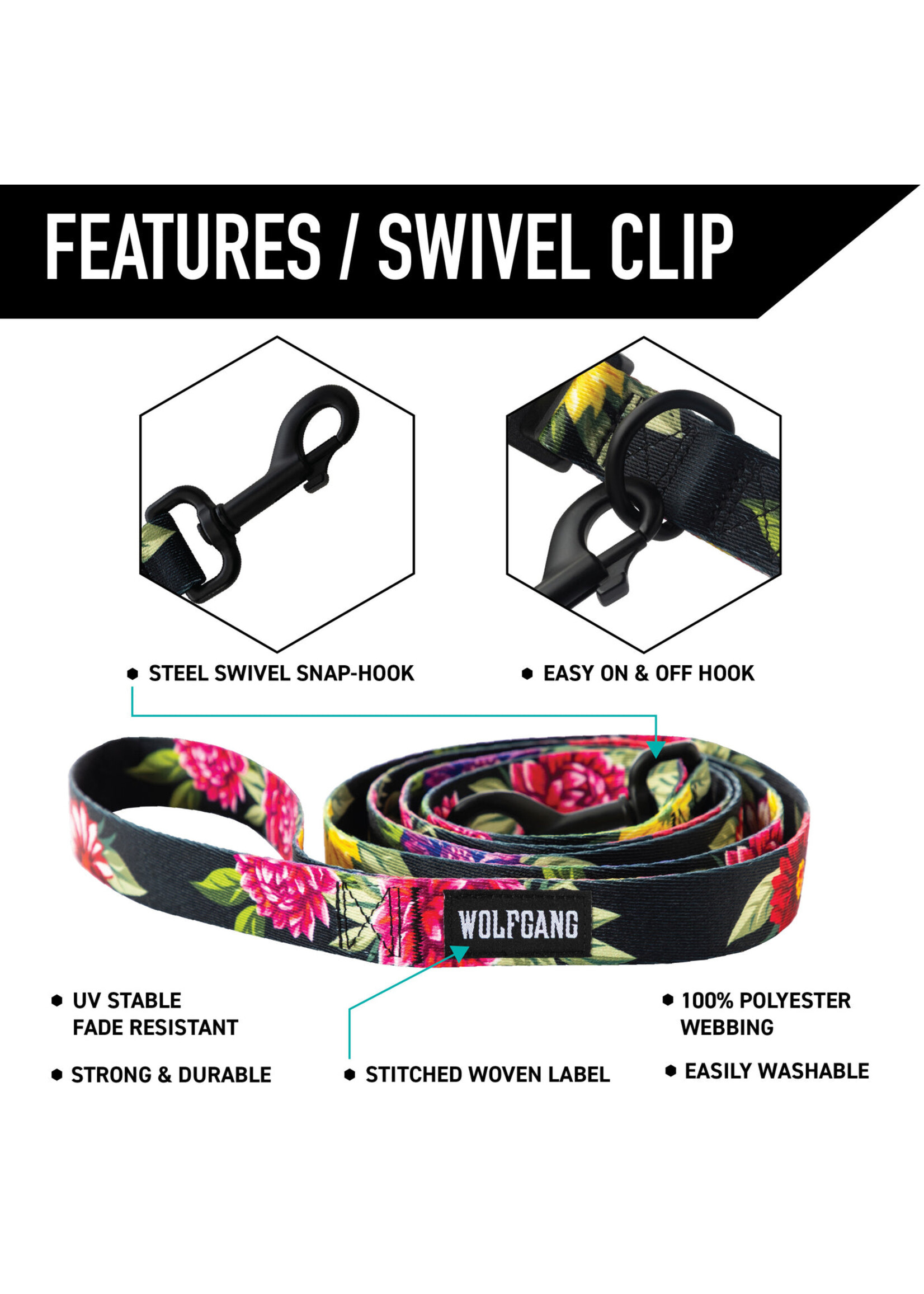 Wolfgang Dark Floral Leash 4 ft