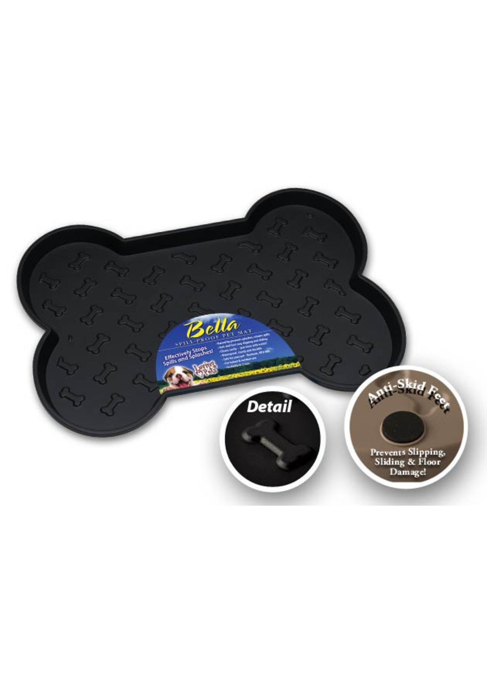 Loving Pets Spillproof Bone Mat Blk Lg