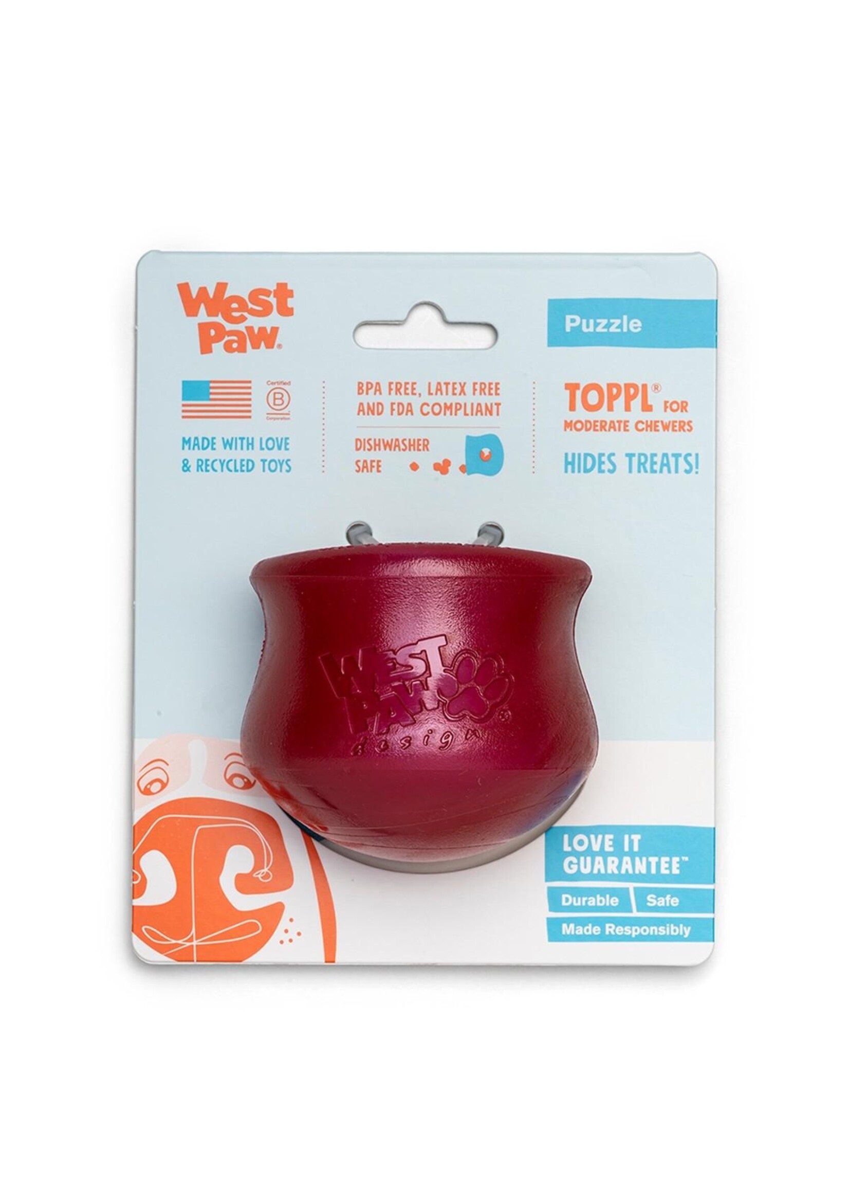 West Paw Toppl Holiday Lg Ruby