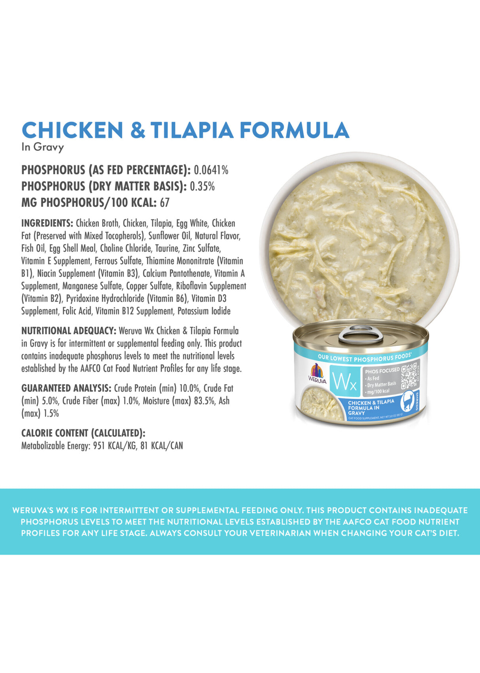 Weruva Canned Cat Food WX Chicken/Tilapia w/ Gravy 3 oz