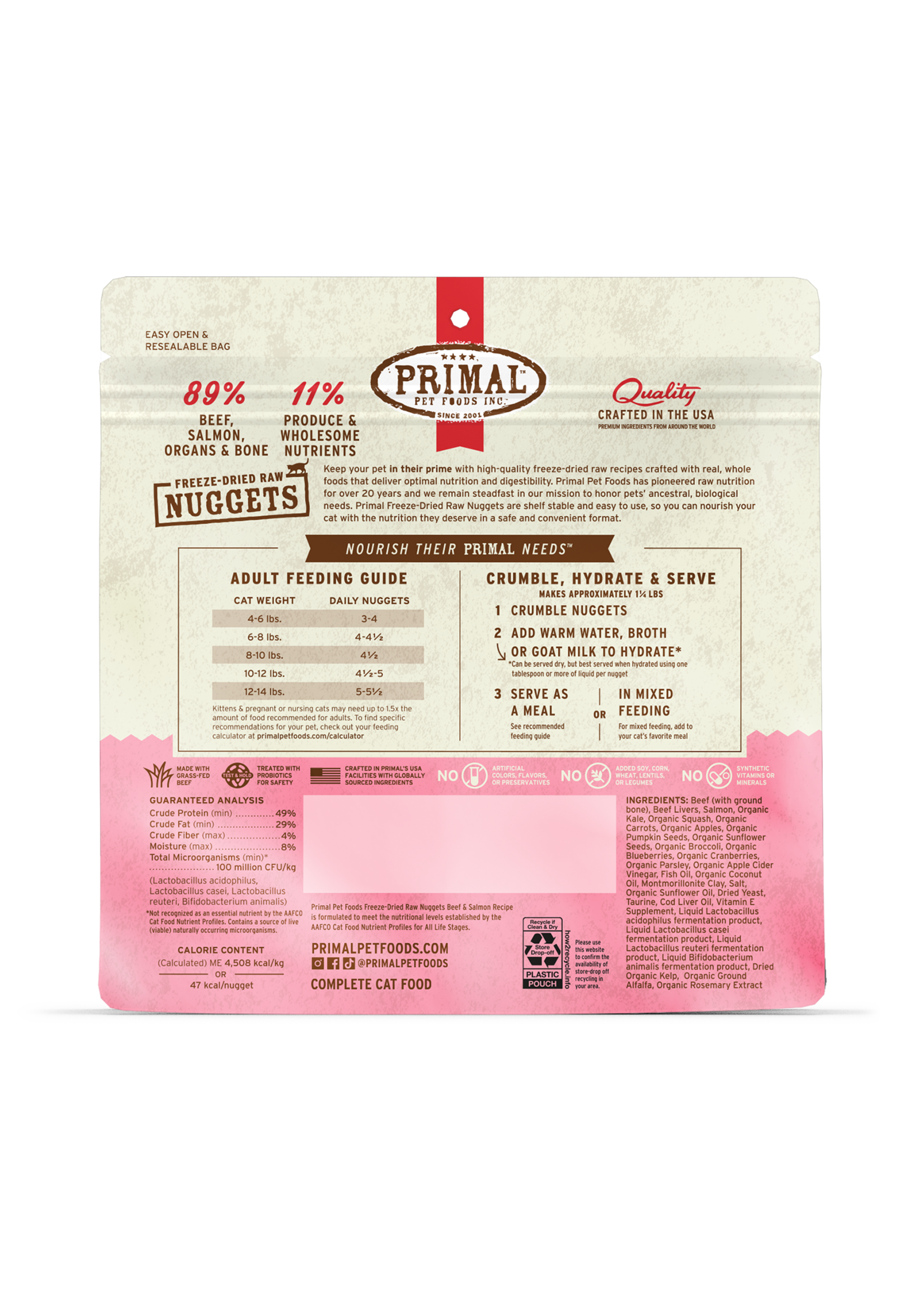 PRIMAL- Feline Beef-Salmon Frz Dry Formula 14oz Nuggets