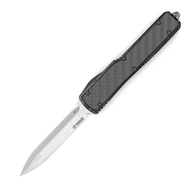 Krate Tactical “The Parallax” OTF knife is light and intended for everyday carry. Crafted with durable, corrosion-resistant D2 steel, this versatile tanto blade is ready for action in nearly any environmental condition. Unlike polished OTF knife blades, a matte scratch-