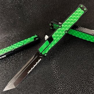 Heretic Knives Cleric II Tanto Serrated Blade: DLC, Black Chassis, Toxic Green Inlay