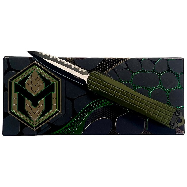 Heretic Knives Manticore S 2Tone Full Serrated Tactical FRAG OD Green Knife