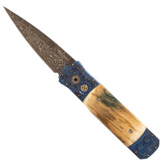 Pro-Tech 2024 Godson Custom 008, Blue & Gold with Damascus Blade