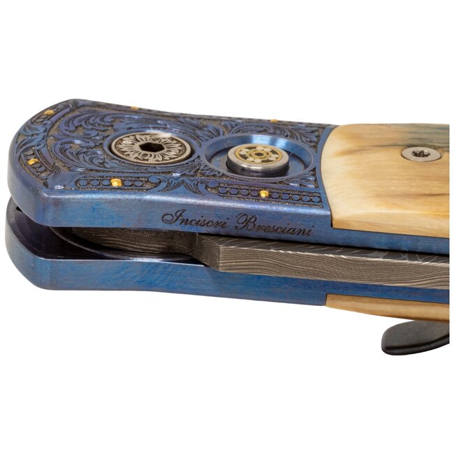 Pro-Tech 2024 Godson Custom 008, Blue & Gold with Damascus Blade