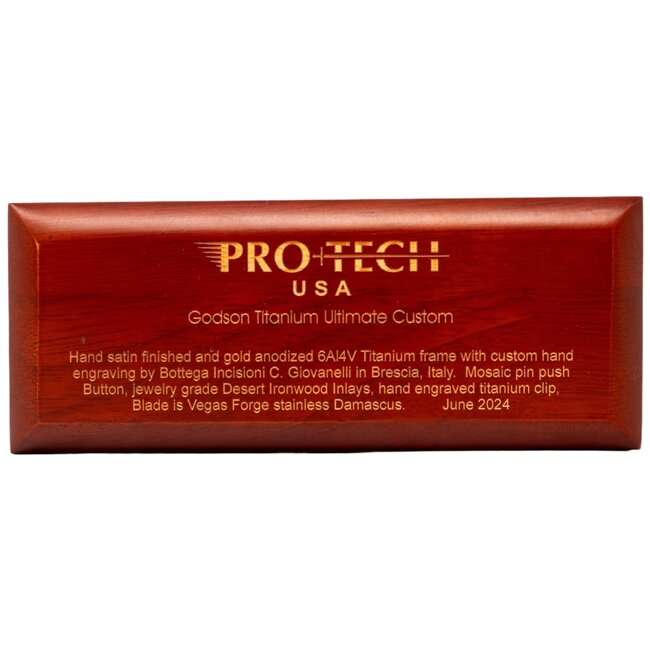 Pro-Tech 2024 Godson Custom 008, Blue & Gold with Damascus Blade