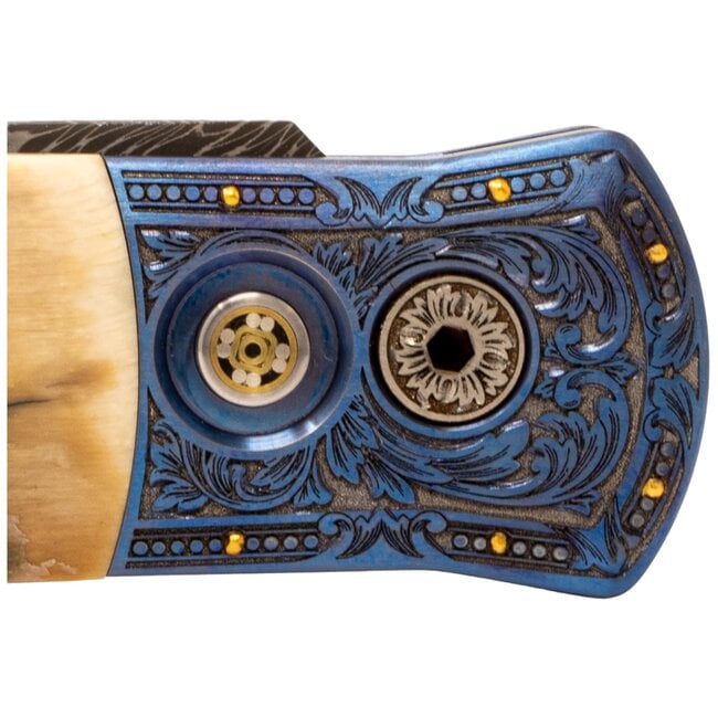 Pro-Tech 2024 Godson Custom 008, Blue & Gold with Damascus Blade