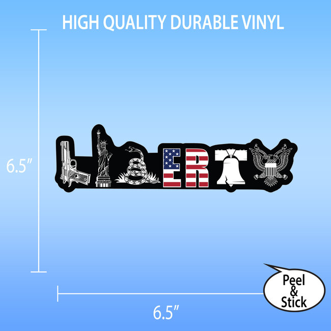 SLE Customs Liberty Sticker - 6.5" Design with 1911 Gun, Liberty Symbols