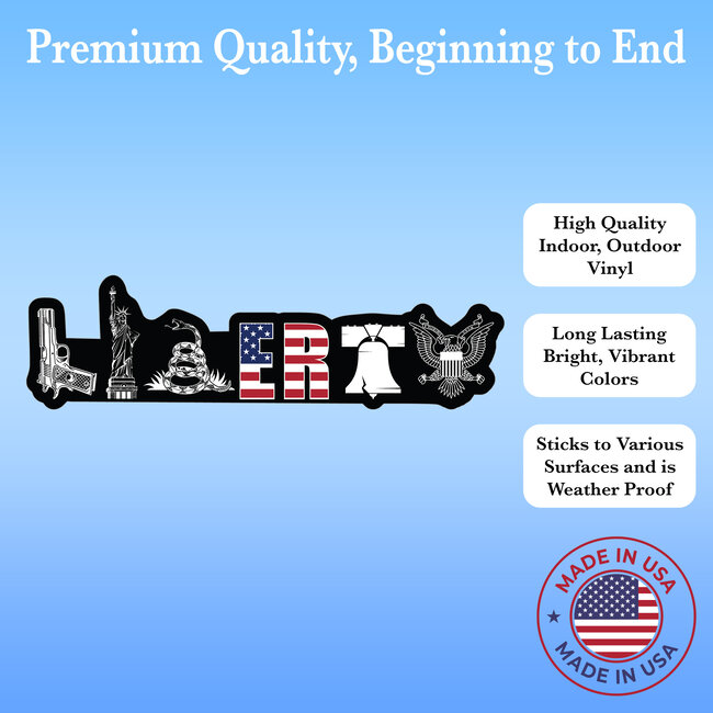 SLE Customs Liberty Sticker - 6.5" Design with 1911 Gun, Liberty Symbols
