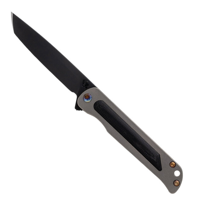 Medford Knife & Tool Medford T-Bone – S45VN DLC Tanto Blade, Tumbled Black G10 Handle, Flamed Hardware