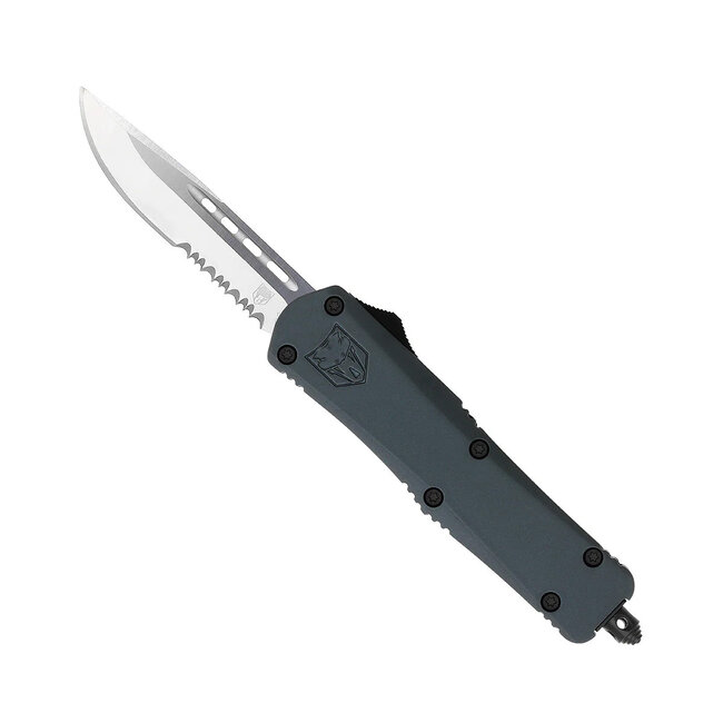 Cobratec Medium FS-3 Grey OTF Knife - Drop Serrated Blade | CobraTec Knives