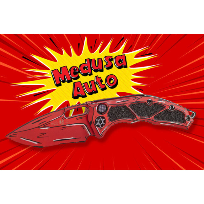 Heretic Knives Medusa Recurve Auto Cel Shade Red