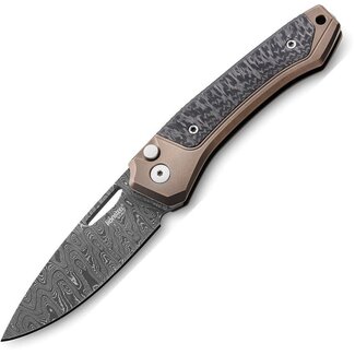 LionSTEEL LionSTEEL Twain Damascus Knife – Bronze Ti, Carbon Fiber, 3.13" Blade