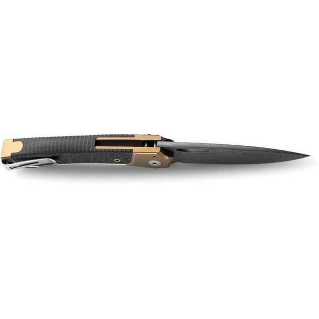 LionSTEEL LionSTEEL Twain Damascus Knife – Bronze Ti, Carbon Fiber, 3.13" Blade