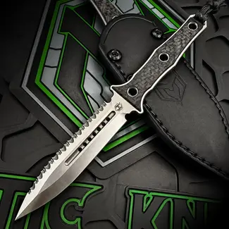Heretic Knives Heretic MINI NEPHILIM Stonewashed Serrated With Skull Stand
