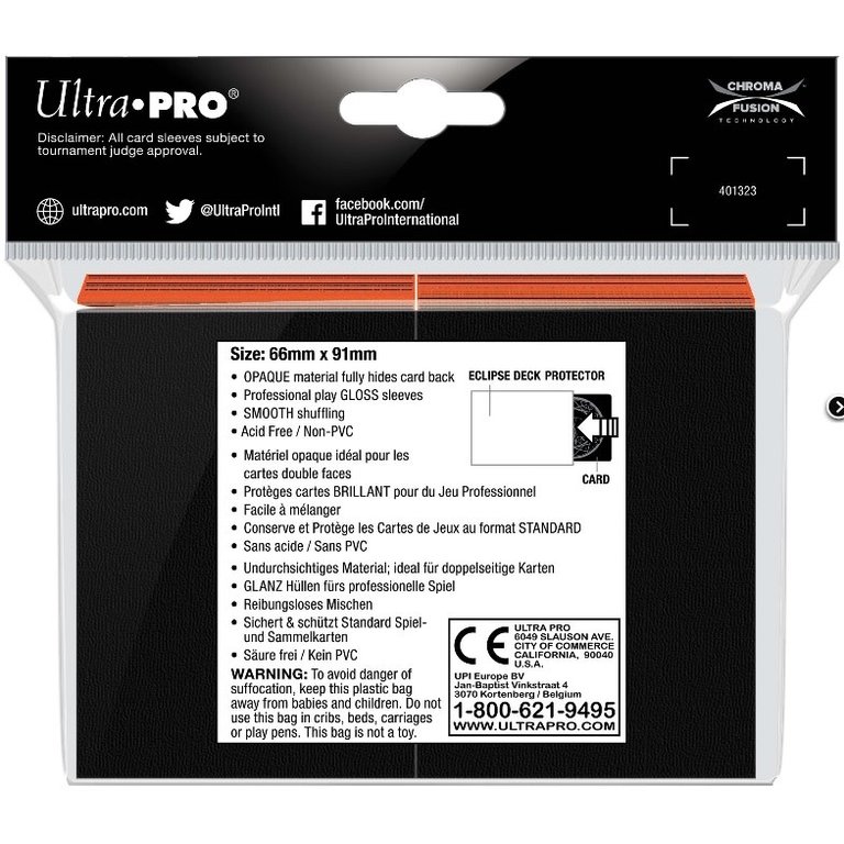 Ultra Pro (UP) Eclipse Gloss - Pumpkin Orange - 100 Unités - 66mm x 91mm