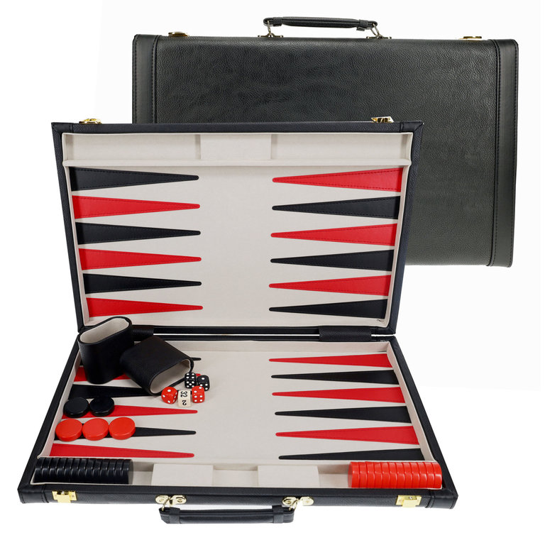 Backgammon - 18" Black Leatherette Case (Multilingual)