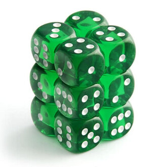 Chessex 12 dés 6 16mm transparents vert avec points blancs