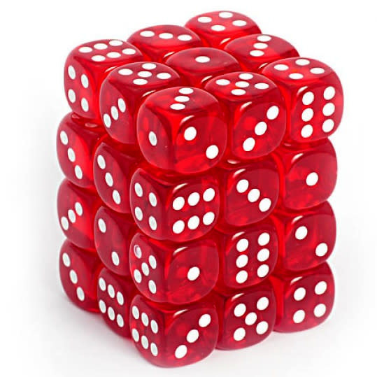 DÉS - 12 MM - Translucide Fumee / Rouge (Ensemble De Dés 36 X