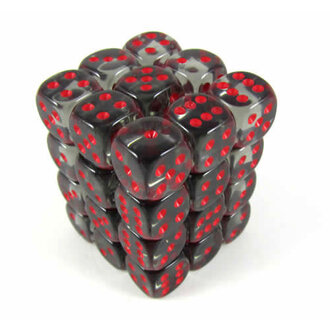 Chessex 36 dés 6 12mm transparents fumée avec points rouges