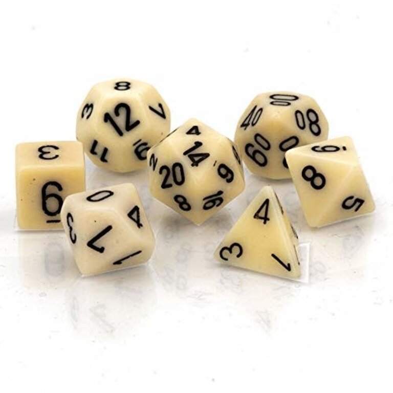 Chessex 7 dés polyédriques opaques ivoire avec chiffres noirs