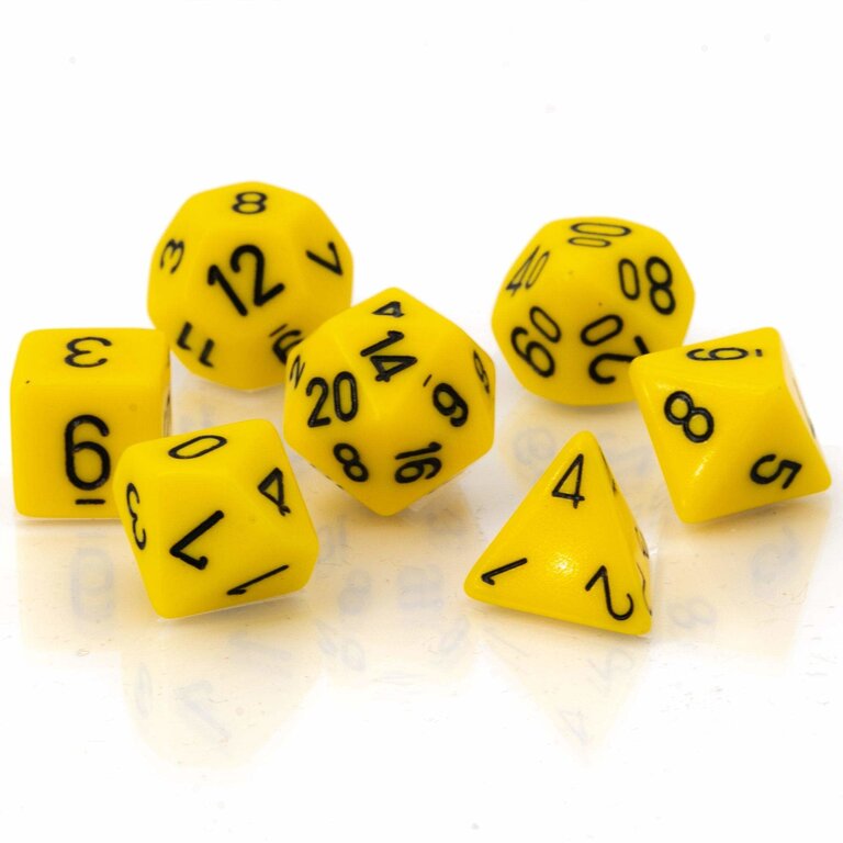 Chessex 7 dés polyédriques opaques jaune avec chiffres noirs