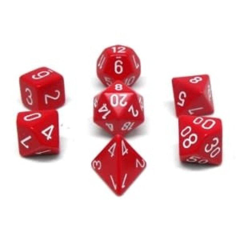 Chessex 7 dés polyédriques opaques rouge avec chiffres blancs