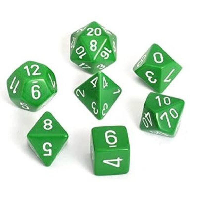 Chessex 7 dés polyédriques opaques vert avec chiffres blancs
