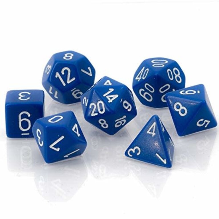 Chessex 7 dés polyédriques opaques bleu avec chiffres blancs