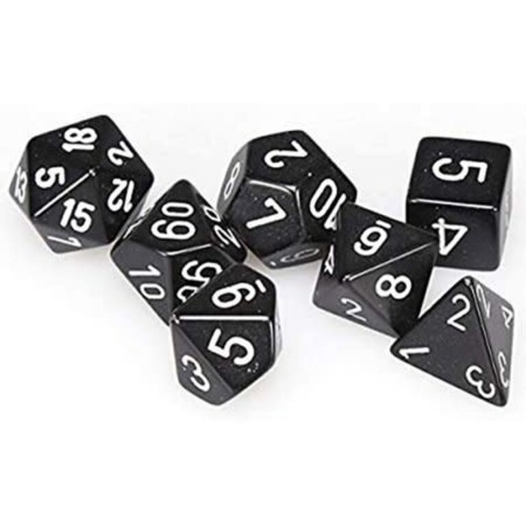 Chessex 7 dés polyédriques opaques noir avec chiffres blancs